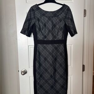 WahBM Elegant Black and Gray Plaid Dress